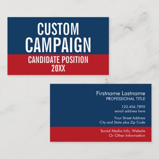 Creëer Uw eigen Campaign Gear Rood Blauw Visitekaartje (Voorkant / Achterkant)