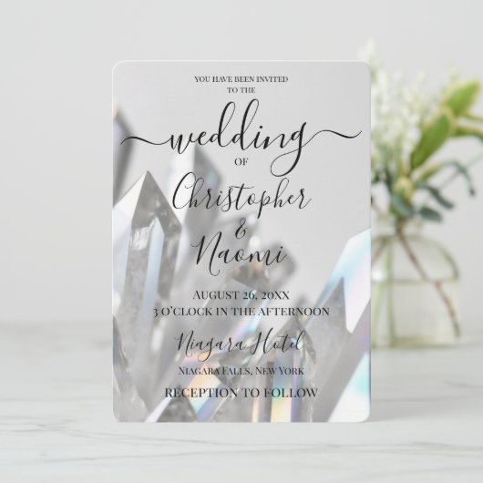 Creëer uw eigen Clear Crystals Grey bruiloft Kaart (Staand voorkant)