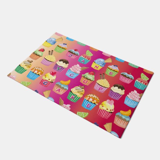 Creëer Uw eigen Cupcake Monogram Delicious behande Deurmat (Schuin)
