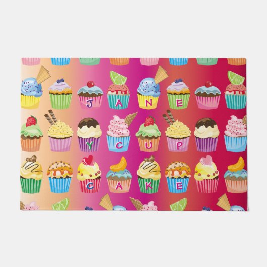 Creëer Uw eigen Cupcake Monogram Delicious behande Deurmat (Voorkant)