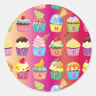 Creëer Uw eigen Cupcake Monogram Delicious behande Ronde Sticker