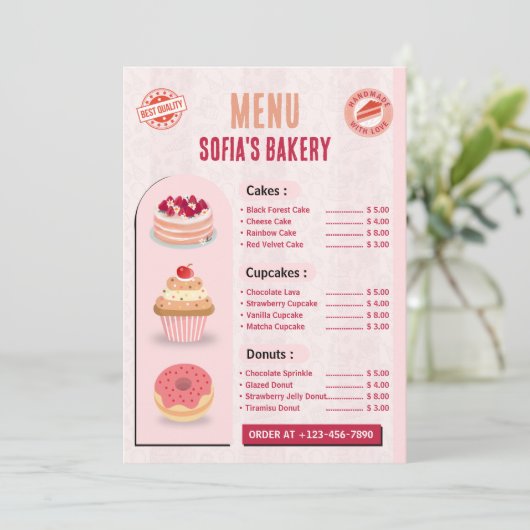 Creëer uw eigen Custom Bakery Menu Kaart Sjabloon (Staand voorkant)
