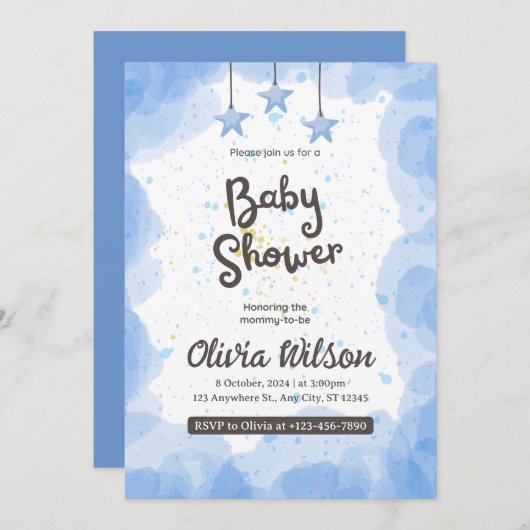 Creëer uw eigen Custom Blue Baby shower Kaart (Voorkant / Achterkant)