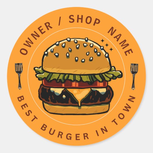 Creëer uw eigen Custom Burger Business Shop Ronde Sticker (Voorkant)