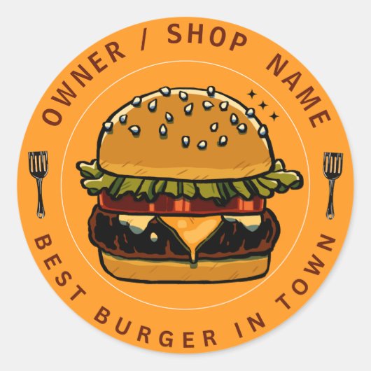 Creëer uw eigen Custom Burger Business Shop Ronde Sticker (Voorkant)