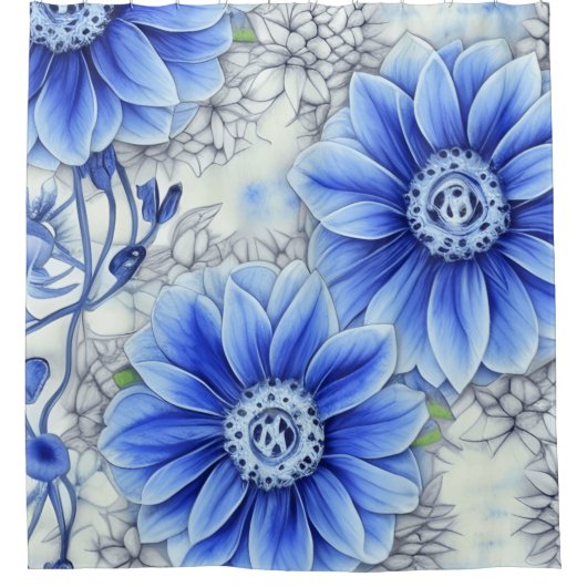 Creëer Uw Eigen Custom Made Whimsical Blue Flower Douchegordijn (Voorkant)