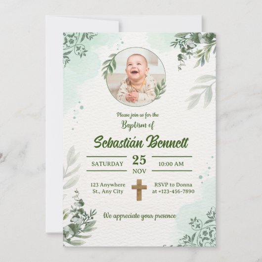 Creëer uw eigen Custom Photo Boy Baptism Kaart (Voorkant)