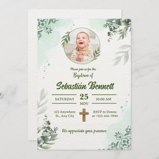 Creëer uw eigen Custom Photo Boy Baptism Kaart (Voorkant / Achterkant)