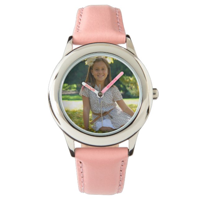 Creëer Uw Eigen Custom Roze Lederen Strap Horloge (Voorkant)