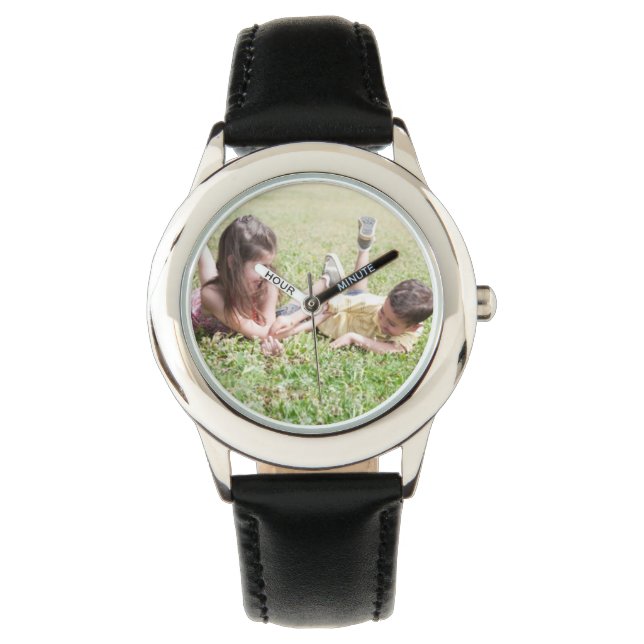 Creëer Uw Eigen Custom Zwart Lederen Strap Horloge (Voorkant)