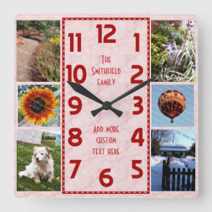 Creëer Uw eigen Deco 6 Foto Collage Pink Marked Vierkante Klok