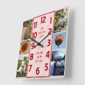 Creëer Uw eigen Deco 6 Foto Collage Pink Marked Vierkante Klok (Hoek)