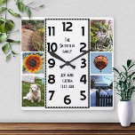 Creëer Uw eigen Deco 6 Foto Collage Vierkante Klok<br><div class="desc">Maak uw eigen persoonlijke fotocollage klok met deze eenvoudige sjabloon. Deze vierkante klok heeft zwarte getallen die in het midden in een deco-stijl lange rechthoek en een gewone witte achtergrond worden gevormd die u aan welk afbeelding of kleur u zou willen "aanpassen". Langs de randen heb je ruimte om zes...</div>