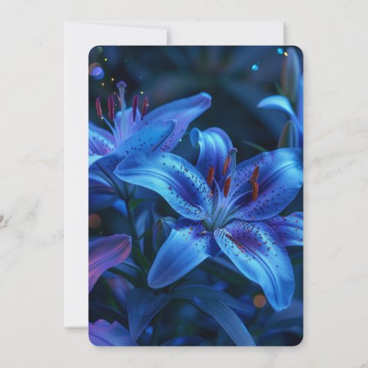 Creëer uw eigen Deep Blue Lily bruiloft Kaart (Achterkant)