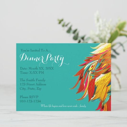 Creëer Uw eigen Dinner Party Uitnodiging (Staand voorkant)