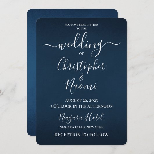 Creëer uw eigen donkerblauwe bruiloft kaart (Voorkant / Achterkant)