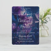 Creëer uw eigen donkerblauwe en paarse bloemen bru kaart (Staand voorkant)