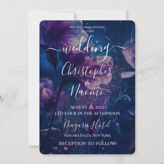 Creëer uw eigen donkerblauwe en paarse bloemen bru kaart (Voorkant)