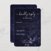 Creëer uw eigen donkere indigo blauwe bokeh watere RSVP kaartje (Voorkant / Achterkant)