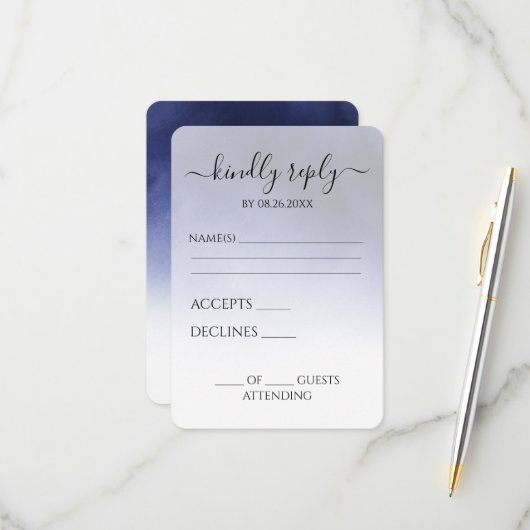 Creëer uw eigen donkere indigo blauwe wolk RSVP kaartje (Voorkant / Achterkant in situ)