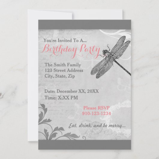 Creëer Uw eigen Dragonfly Verjaardagsuitnodiging Kaart (Voorkant)