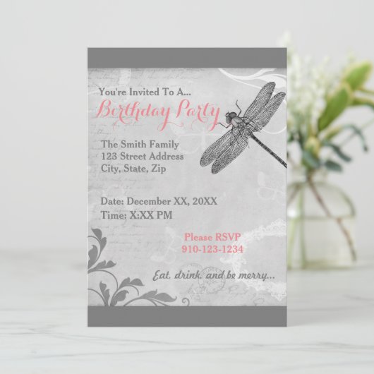 Creëer Uw eigen Dragonfly Verjaardagsuitnodiging Kaart (Staand voorkant)