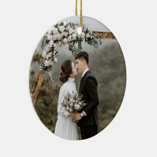 Creëer Uw Eigen Dubbelzijdige Huwelijksfotopaar Keramisch Ornament (Rechts)