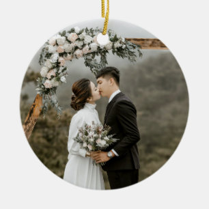 Creëer Uw Eigen Dubbelzijdige Huwelijksfotopaar Keramisch Ornament