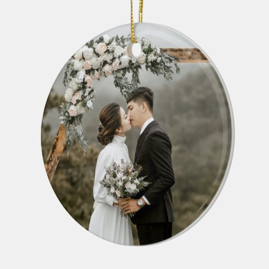 Creëer Uw Eigen Dubbelzijdige Huwelijksfotopaar Keramisch Ornament (Links)