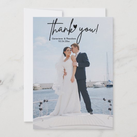 Creëer Uw Eigen Elegant Chique Script Foto Bruilof Bedankkaart (Voorkant)