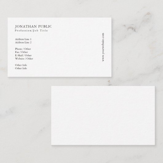 Creëer Uw eigen Elegant Modern Wit Schoon Ontwerp Visitekaartje (Voorkant / Achterkant)