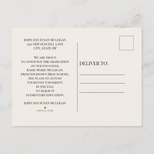 Creëer uw eigen Elegant Script Afstuderen Foto Aankondigingskaart (Achterkant)