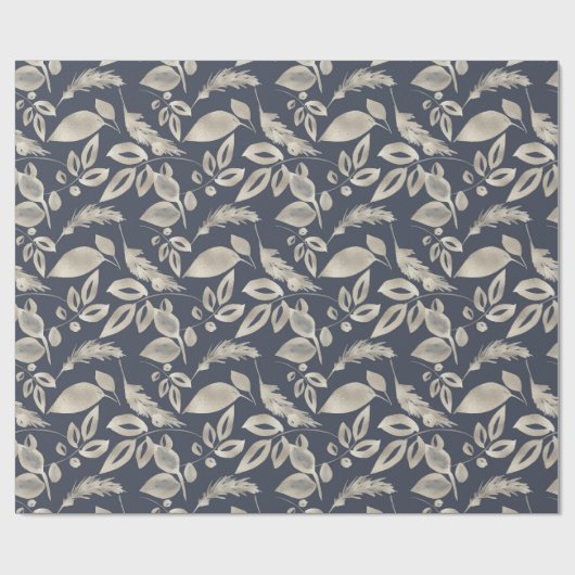 Creëer uw eigen elegante blauw en gouden gebladert cadeaupapier (Vlak)