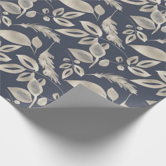 Creëer uw eigen elegante blauw en gouden gebladert cadeaupapier (Hoek)