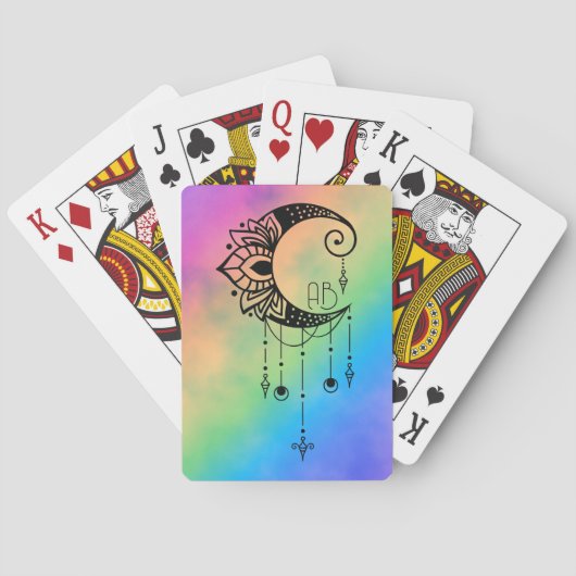 Creëer Uw eigen elegante Boho Moon Silhouet Pokerkaarten (Achterkant)