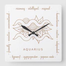 Creëer Uw eigen Elegante Gold & White Aquarius Vierkante Klok