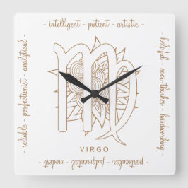 Creëer Uw eigen Elegante Goud & Witte Maagd Zodiac Vierkante Klok