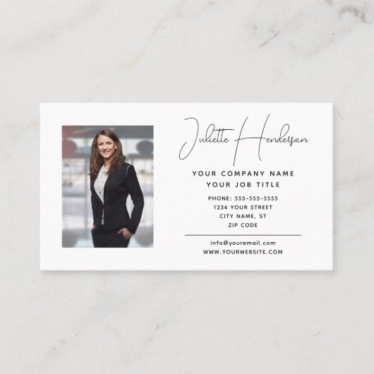 Creëer uw eigen elegante Logo Photo Modern Script Visitekaartje (Voorkant)