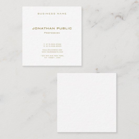 Creëer Uw eigen elegante moderne gouden tekst lett Vierkante Visitekaartje (Voorkant / Achterkant)