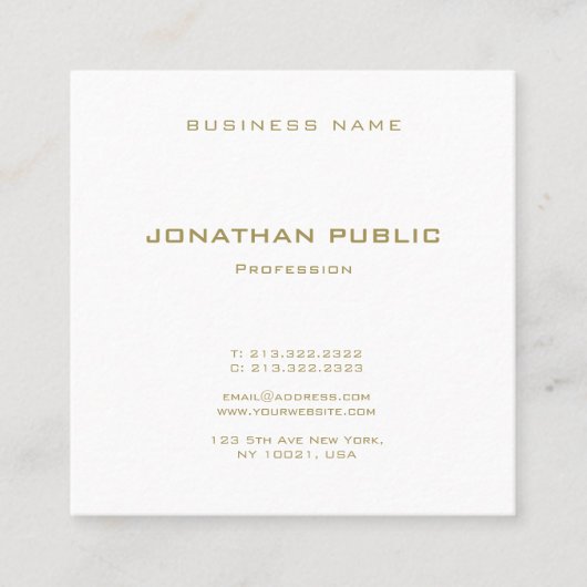 Creëer Uw eigen elegante moderne gouden tekst lett Vierkante Visitekaartje (Voorkant)