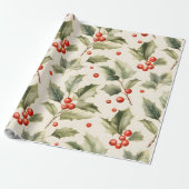 Creëer uw eigen elegante rode Holly crème Cadeaupapier (Uitgerold)