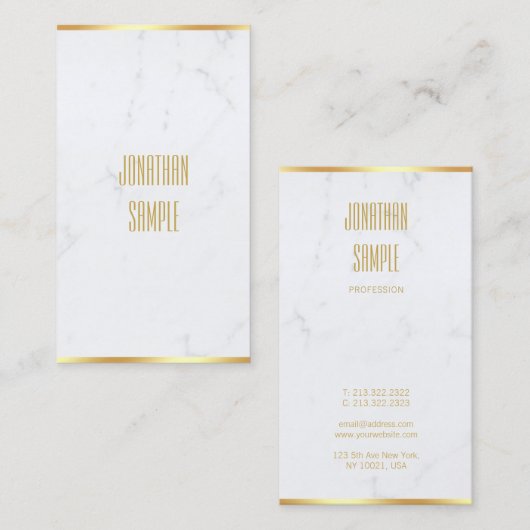Creëer Uw eigen elegante witte marmer Gold-tekst Visitekaartje (Voorkant / Achterkant)