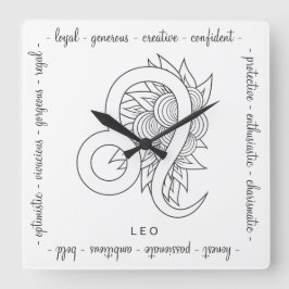 Creëer Uw eigen Elegante Zwart & Wit Leo Zodiac Vierkante Klok