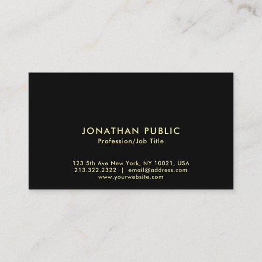 Creëer Uw eigen, elegante zwarte goudplatte, gemak Visitekaartje (Voorkant)