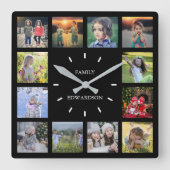 Creëer uw eigen familie collage monogram naam vierkante klok (Voorkant)