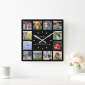 Creëer uw eigen familie collage monogram naam vierkante klok (Huis)