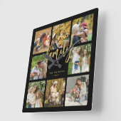Creëer uw eigen familie foto collage gouden script vierkante klok (Hoek)