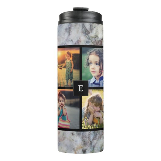 Creëer uw eigen familie foto collage grijs marmer thermosbeker (Voorkant)