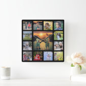 Creëer Uw eigen familie fotocollage zwart vierkant Vierkante Klok (Huis)