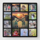Creëer Uw eigen familie fotocollage zwart vierkant Vierkante Klok (Voorkant)